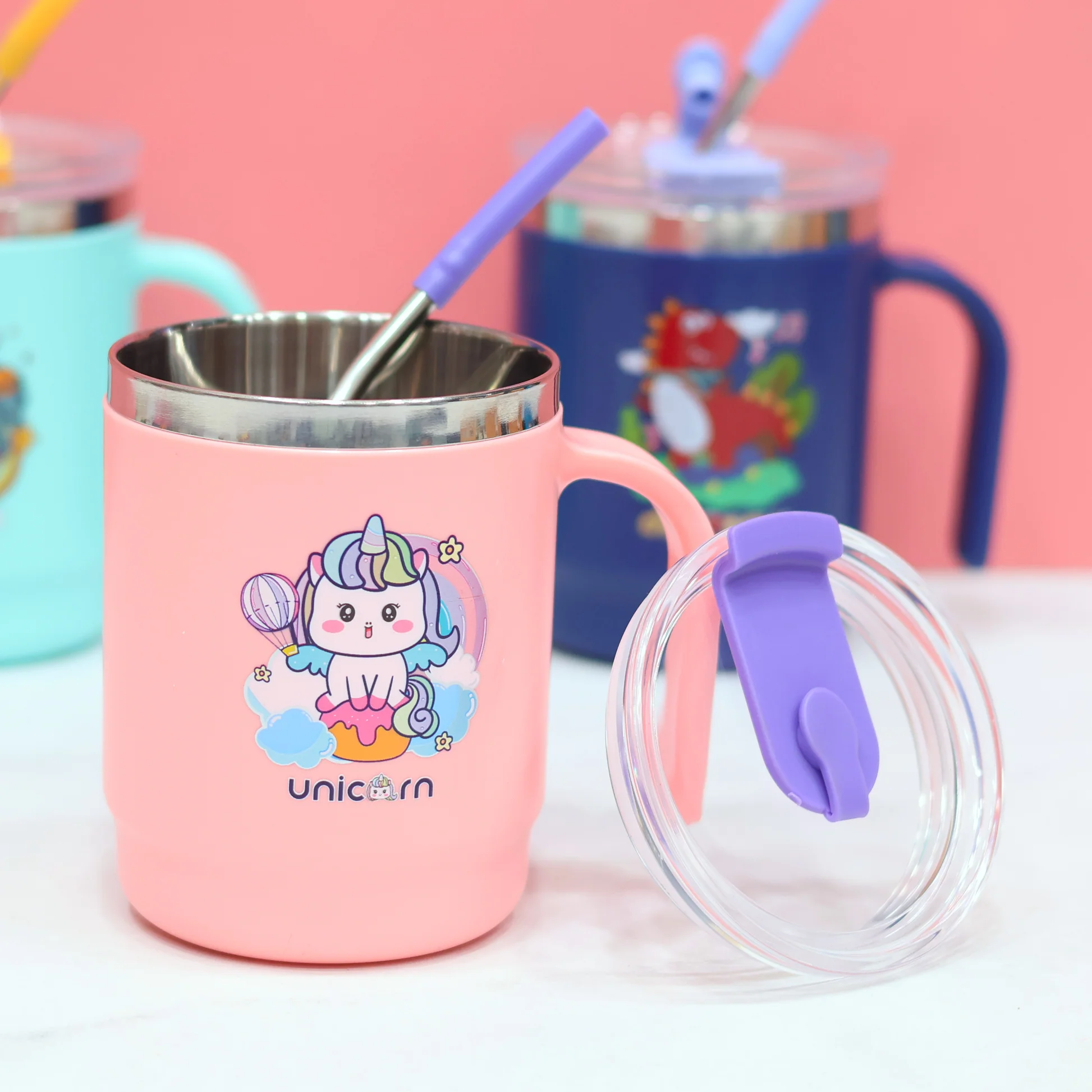 Unicorn Stainless Steel Kids Mug with Lid and Straw - Image 13