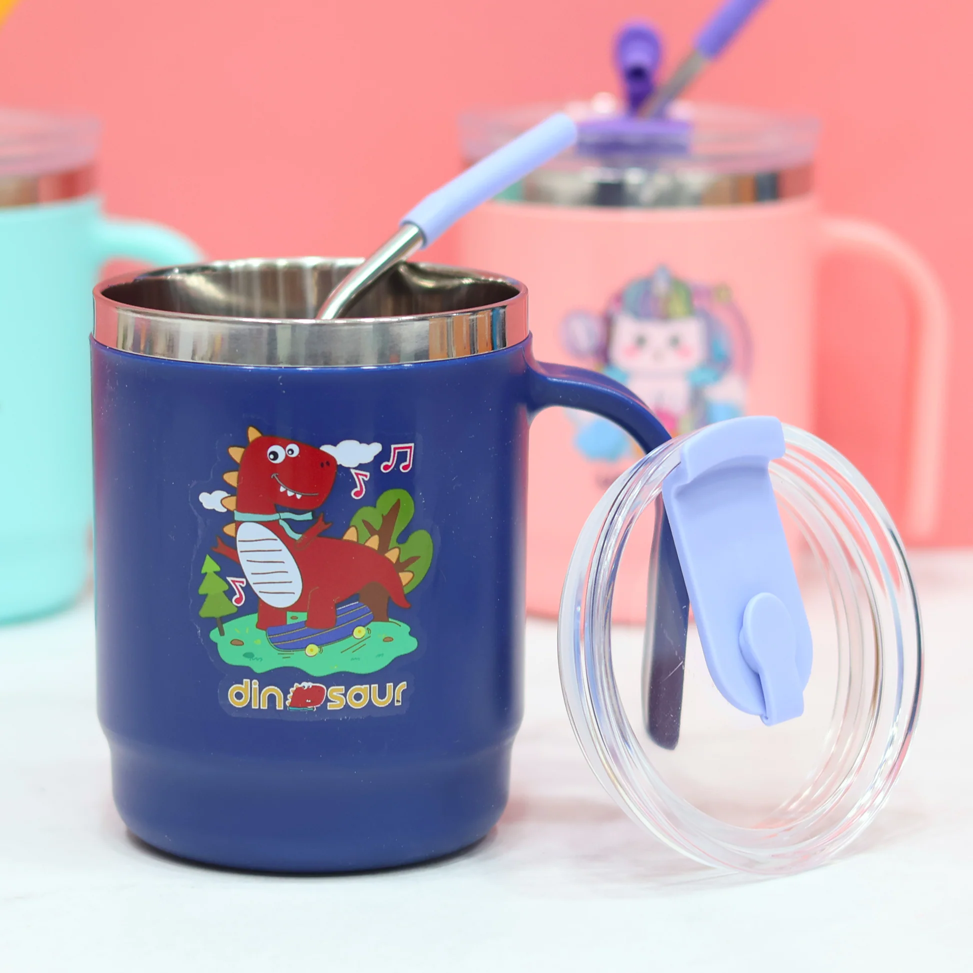 Unicorn Stainless Steel Kids Mug with Lid and Straw - Image 12