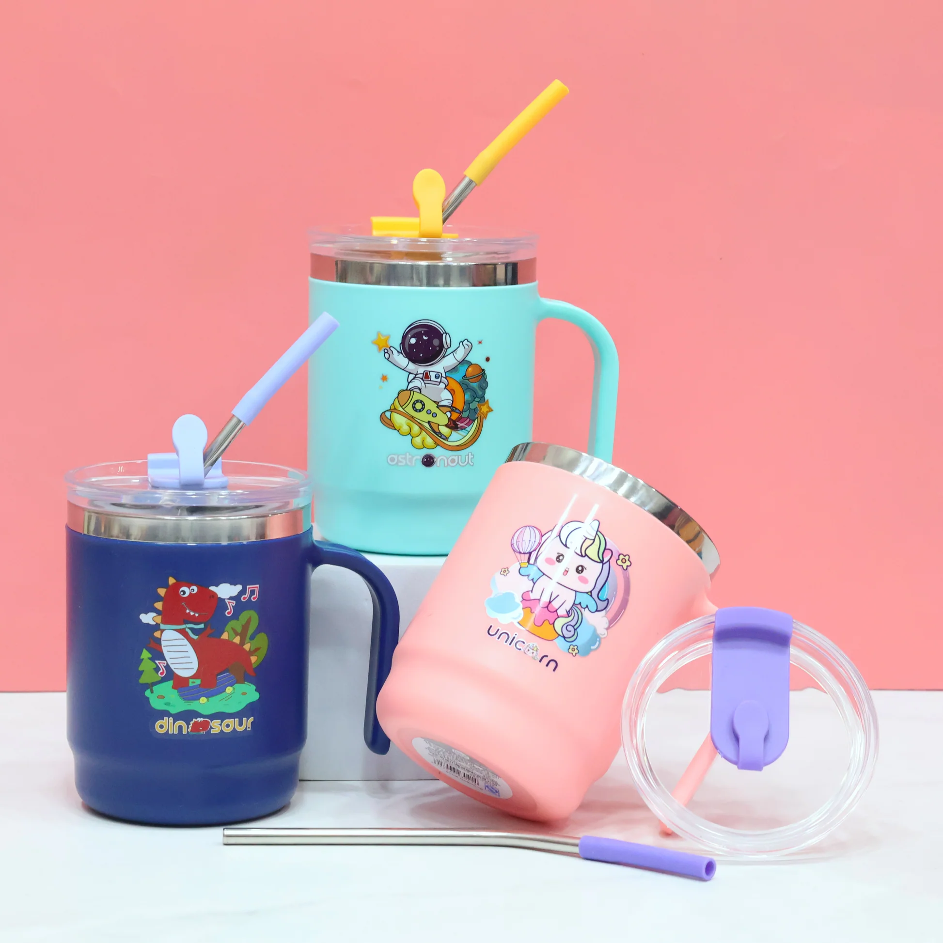 Unicorn Stainless Steel Kids Mug with Lid and Straw - Image 4