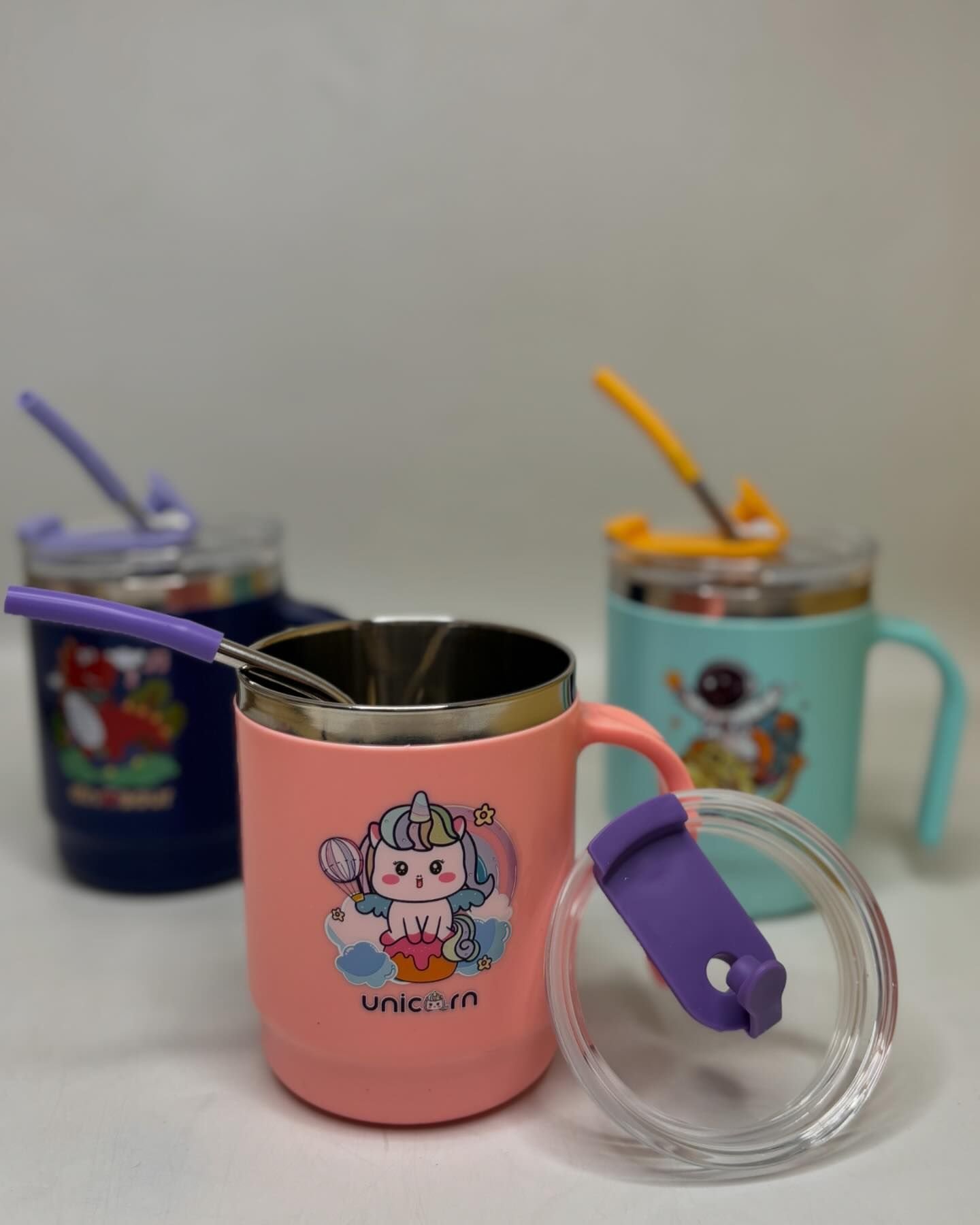 Unicorn Stainless Steel Kids Mug with Lid and Straw